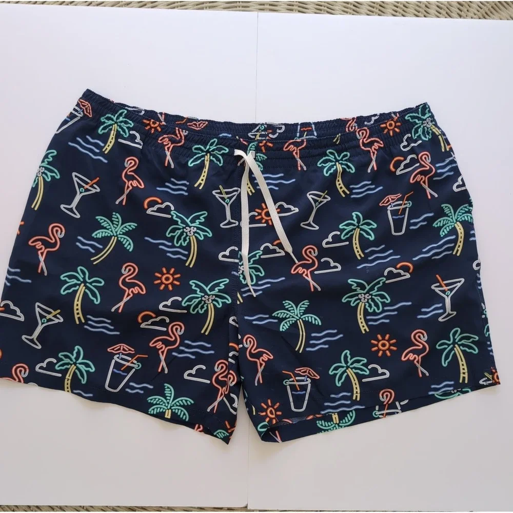 Chubbies The Neon Lights Swim Trunks Mens 3XL Navy Flamingo Palm Tree Stretch